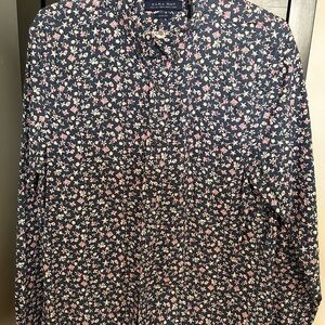 Zara Navy Button-Down Shirt with Pink Floral Print